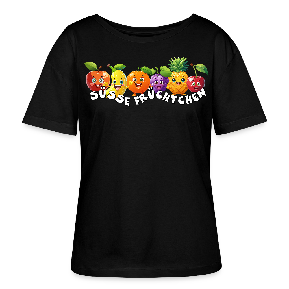 Frauen T-Shirt mit SÜSSE FRÜCHTCHEN PRINT - Schwarz