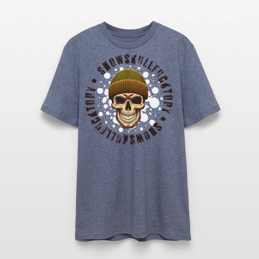 Unisex Bio-T-Shirt mit SNOWSKULL FUCKTORY PRINT Vorderseite - Dunkelblau meliert