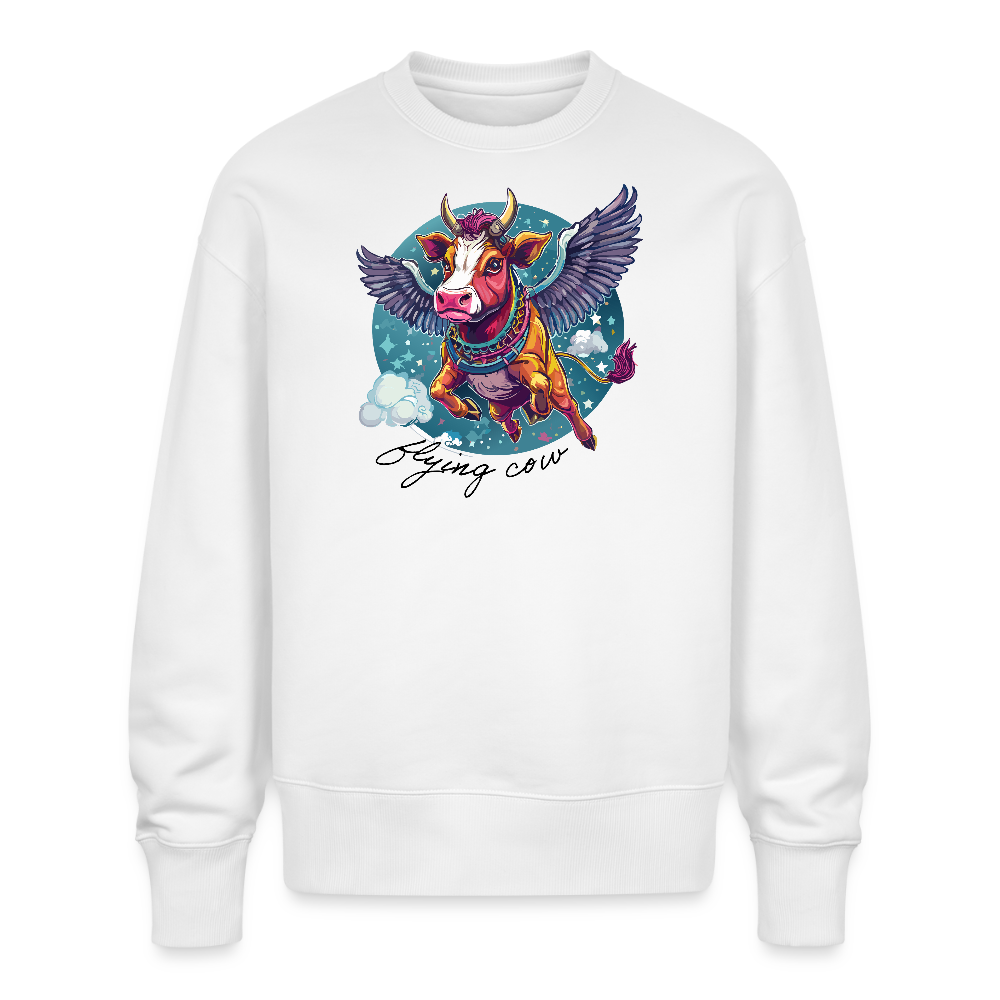 Unisex Oversize Pullover mit FLYING COW PRINT - Weiß