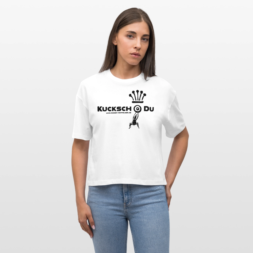 Frauen Boxy Bio-T-Shirt mit KUCKSCH DU PRINT - Weiß