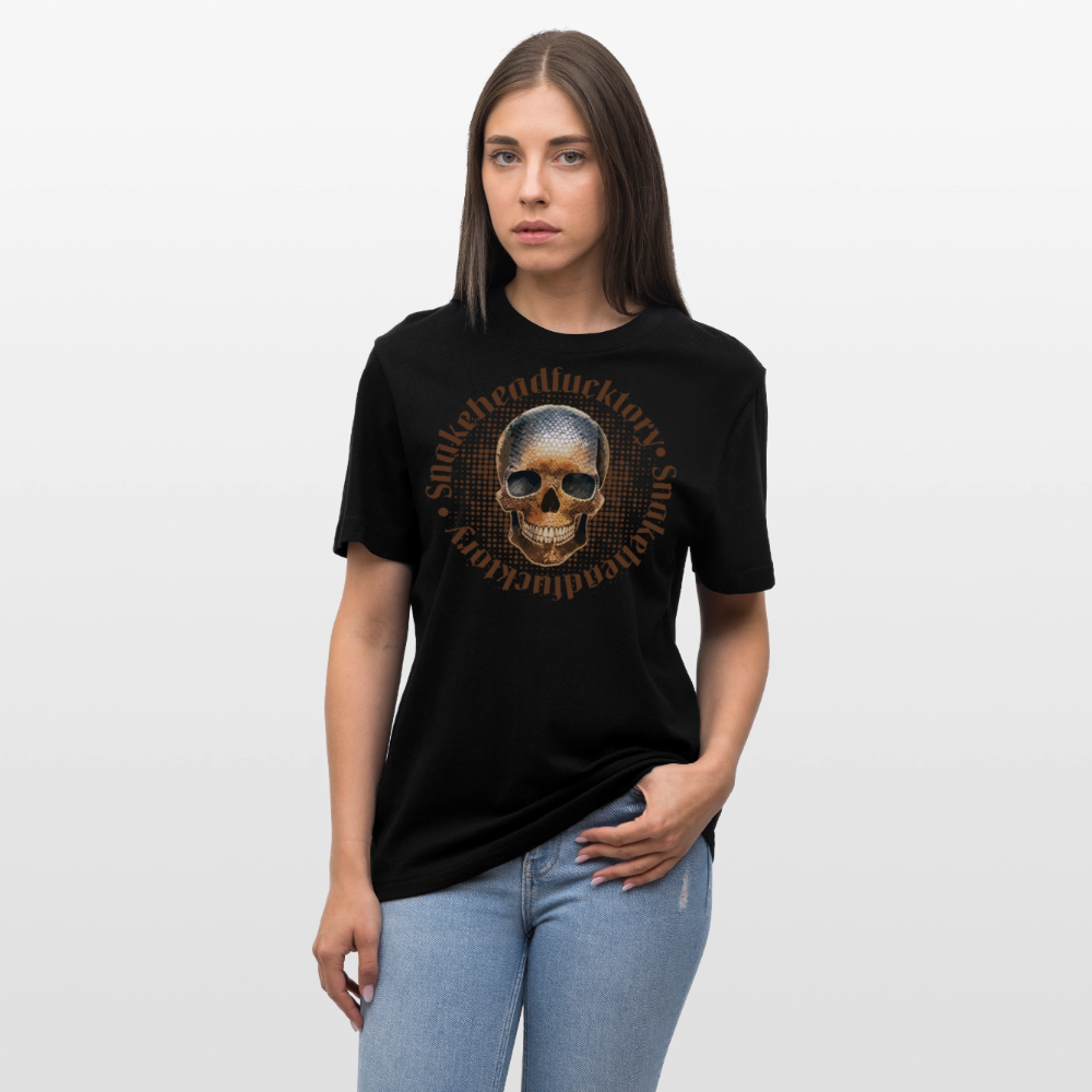 Relaxed Fit Unisex Bio-T-Shirt mit  SNAKEHEAD SKULL PRINT Vorderseite - Schwarz