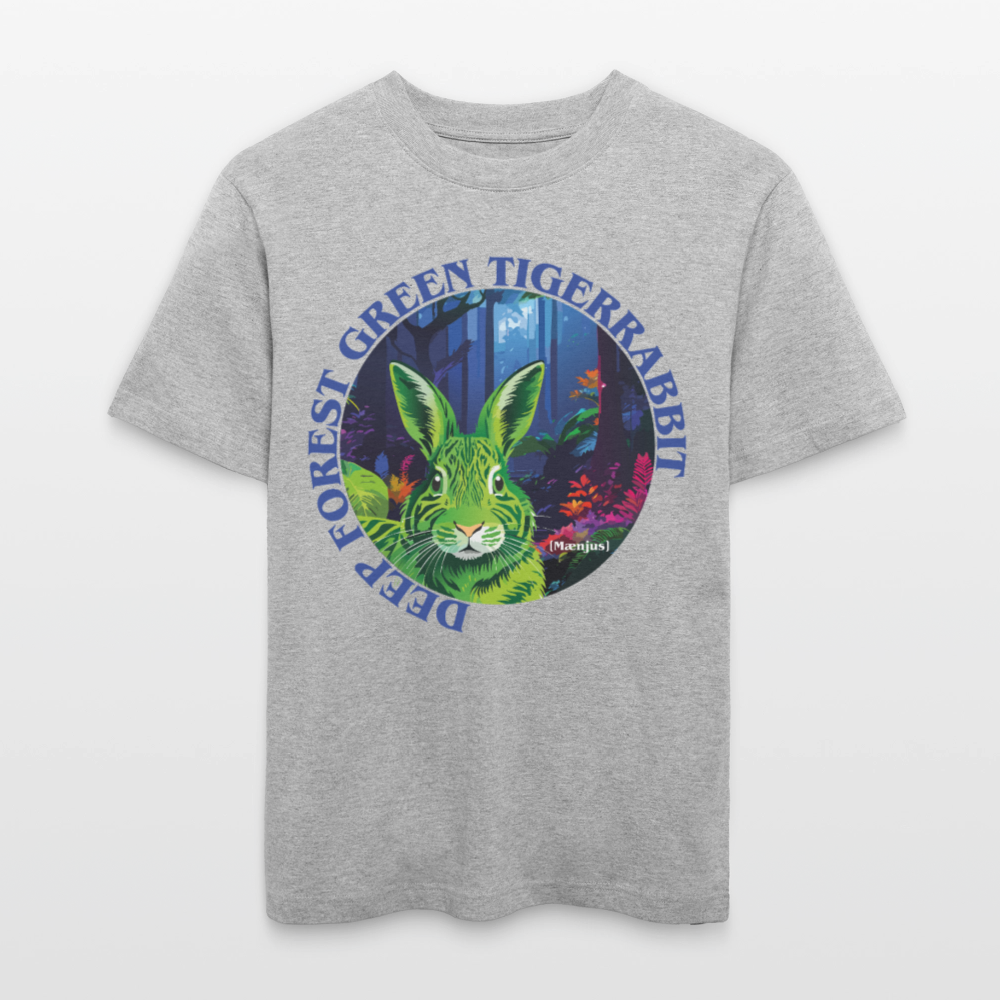 Relaxed Fit Unisex Bio-T-Shirt mit DEEP FOREST GREEN TIGERRABBIT PRINT Vorderseite - Grau meliert