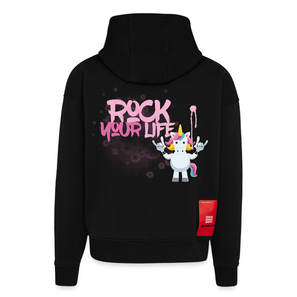 Heavyweight Oversized Organic Hoodie mit ROCK YOUR LIFE PRINT - SOLID BLACK