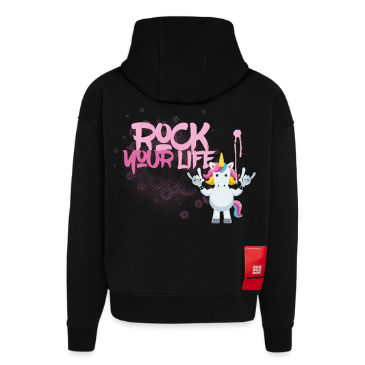 Heavyweight Oversized Organic Hoodie mit ROCK YOUR LIFE PRINT - SOLID BLACK