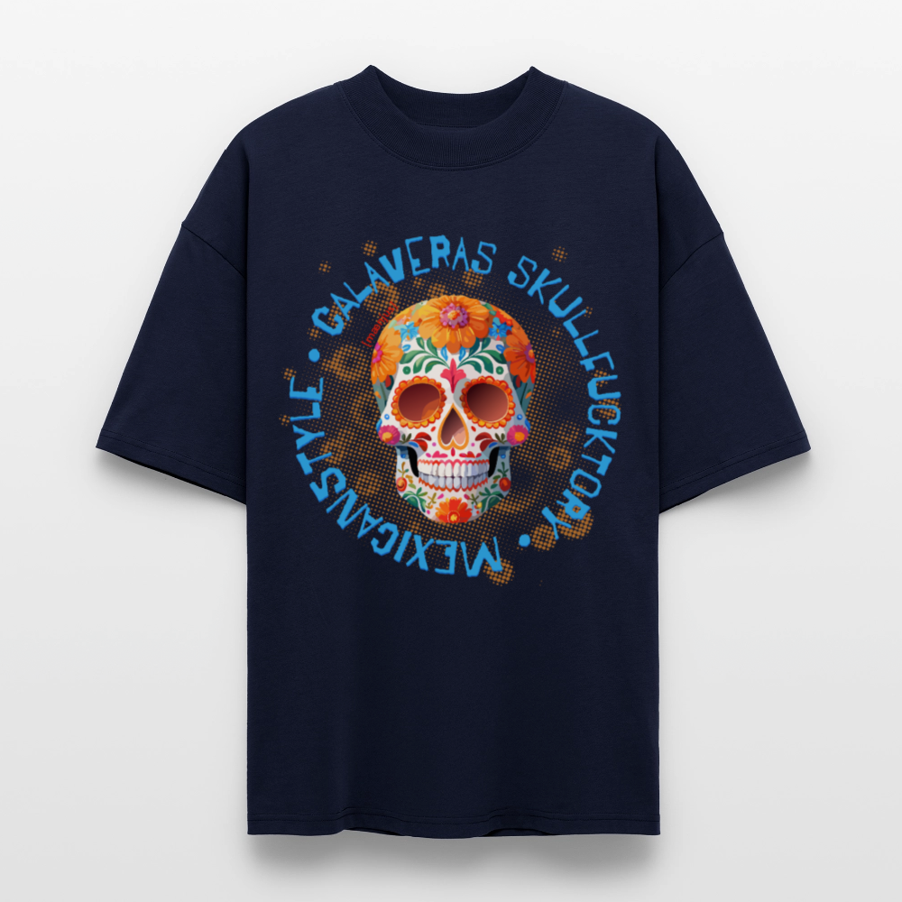 Oversized Unisex T-Shirt mit CALAVERAS SKULLPRINT - Navy