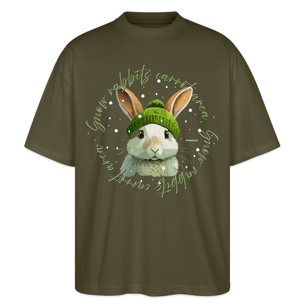 Oversized Unisex Bio T-Shirt mit SNOW RABBITS CARROT AREA PRINT - Khaki