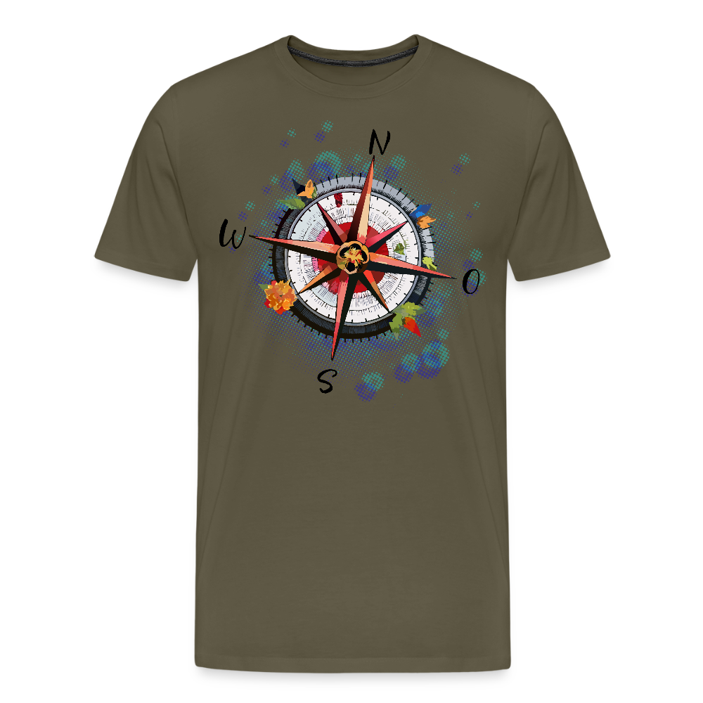 Männer Premium T-Shirt mit WINDROSE PRINT - Khaki
