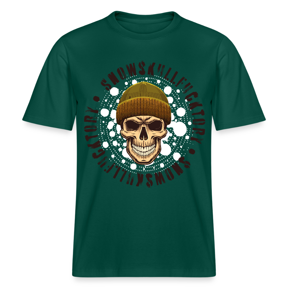 Relaxed Fit Unisex Bio-T-Shirt mit SNOWSKULL FUCKTORY PRINT Vorderseite - Forest