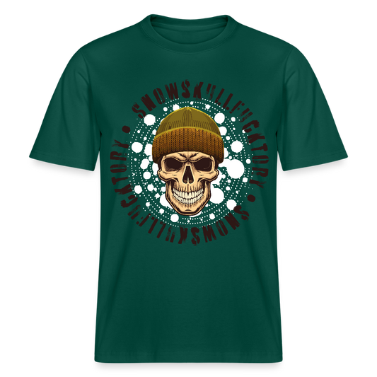 Relaxed Fit Unisex Bio-T-Shirt mit SNOWSKULL FUCKTORY PRINT Vorderseite - Forest