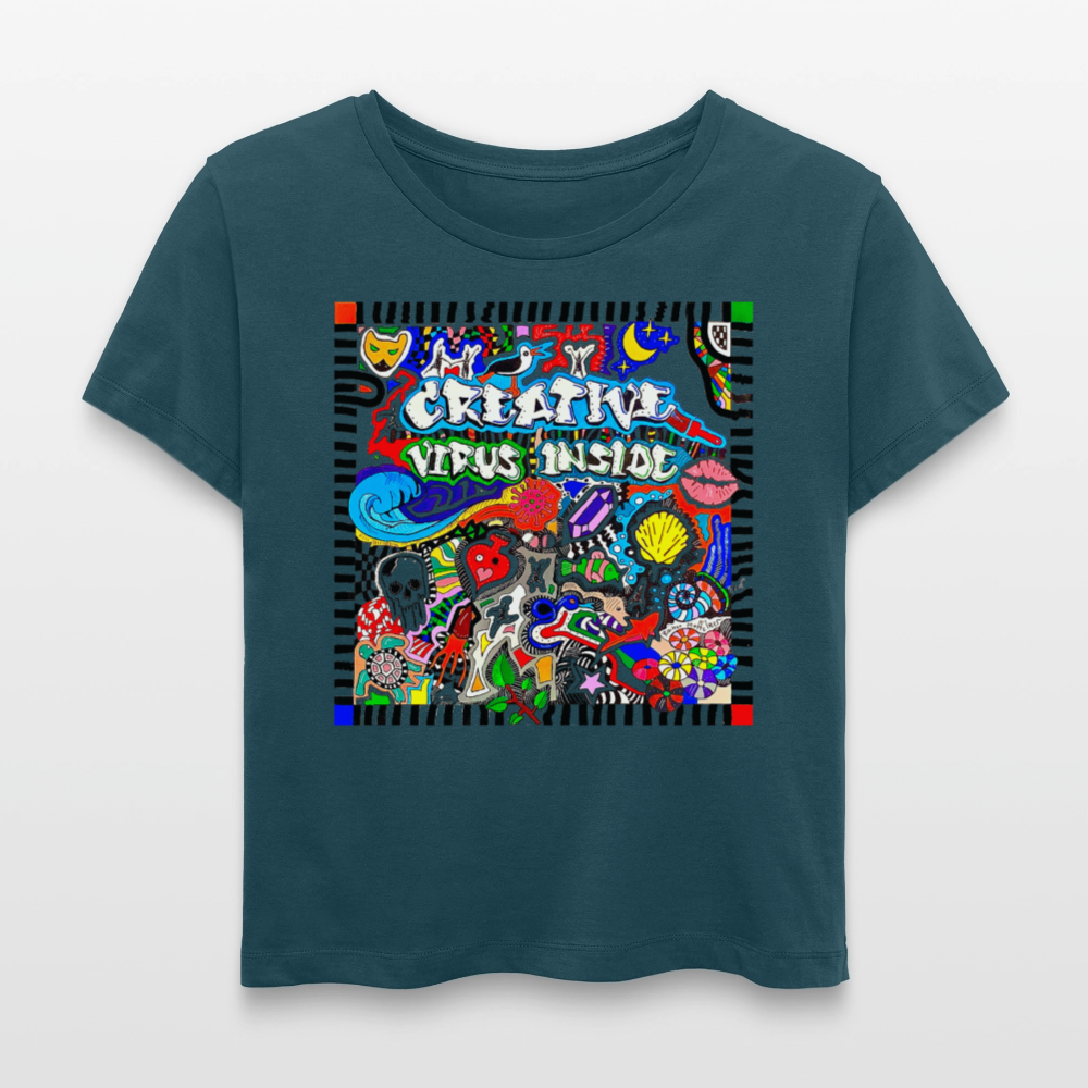 Relaxed Rundhals Frauen Bio-T-Shirt mit CREATIVE VIRUS INSIDE PRINT - Dunkles Petrol