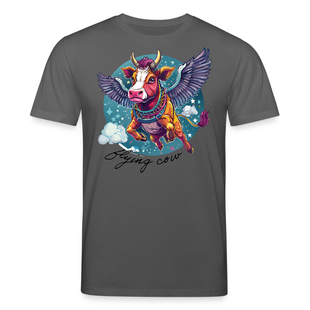 Unisex Bio-T-Shirt mit Flying Cow Print Vorderseite - Anthrazit