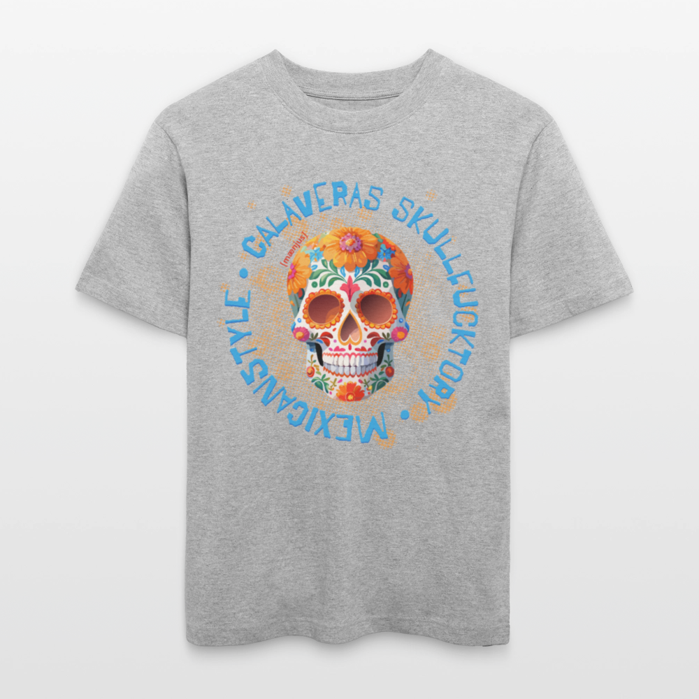 Relaxed Fit Unisex Bio-T-Shirt mit CALAVERAS MEXICANSTYLE PRINT Vorderseite - Grau meliert