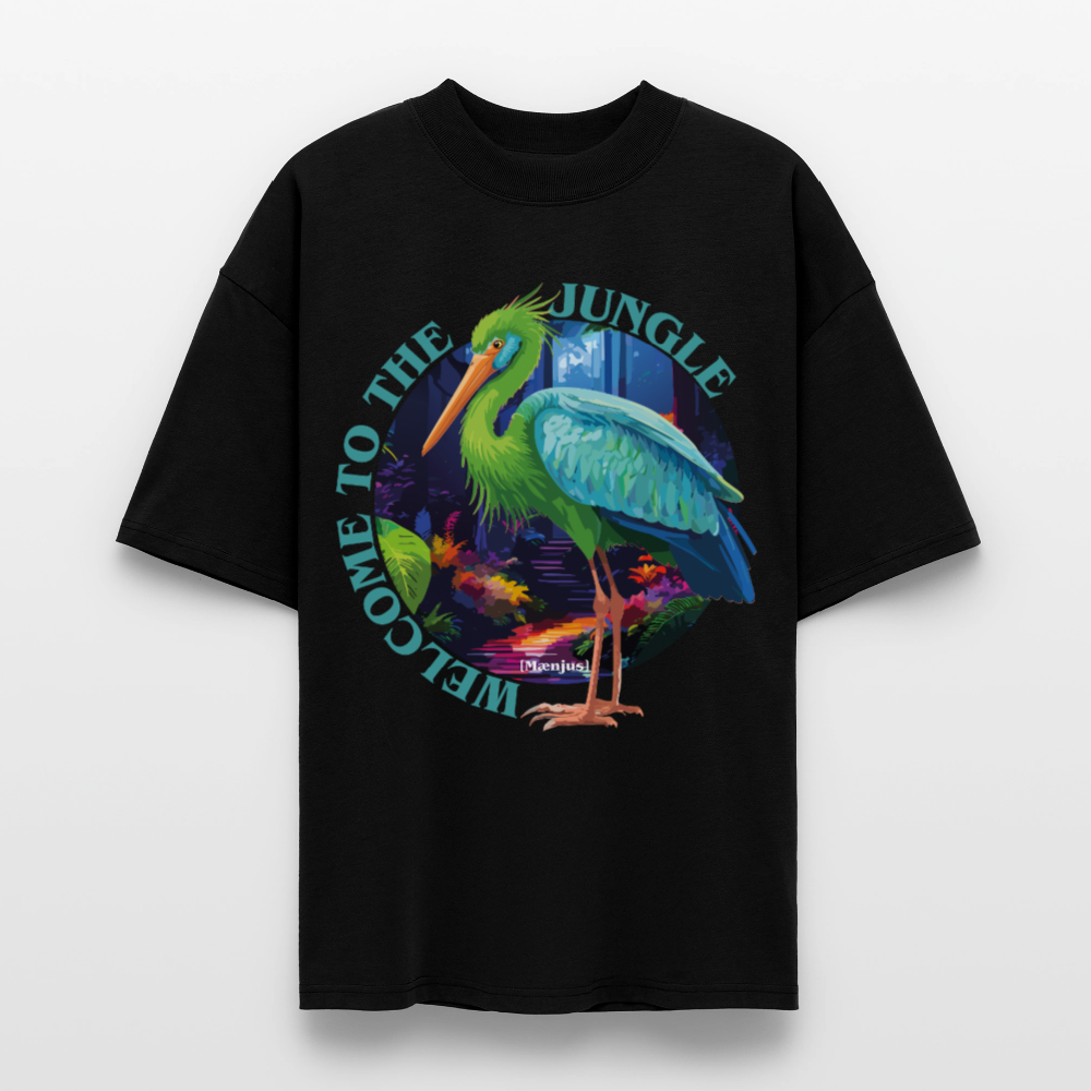 Oversized Unisex T-Shirt mit WELCOME TO THE JUNGLE PRINT - Schwarz