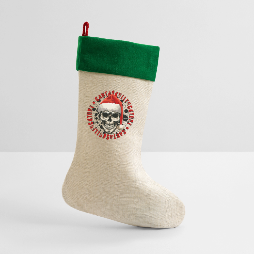 Leinen Weihnachtsstrumpf mit SANTASKULL PRINT - Natur/Grün