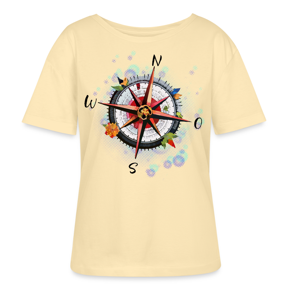 Frauen Rundhals T-Shirt mit WINDROSE PRINT - Creme