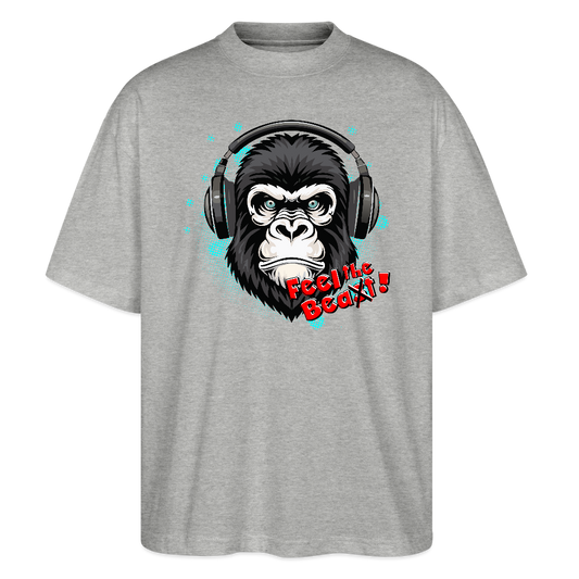 Oversized Unisex T-Shirt mit FEEL THE BEA(S)T PRINT - Grau meliert