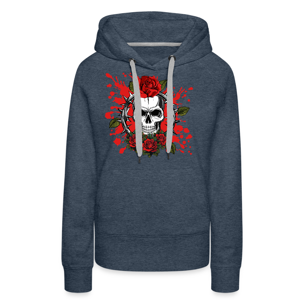 Frauen Premium Hoodie mit ROSEN SKULL PRINT - Jeansblau