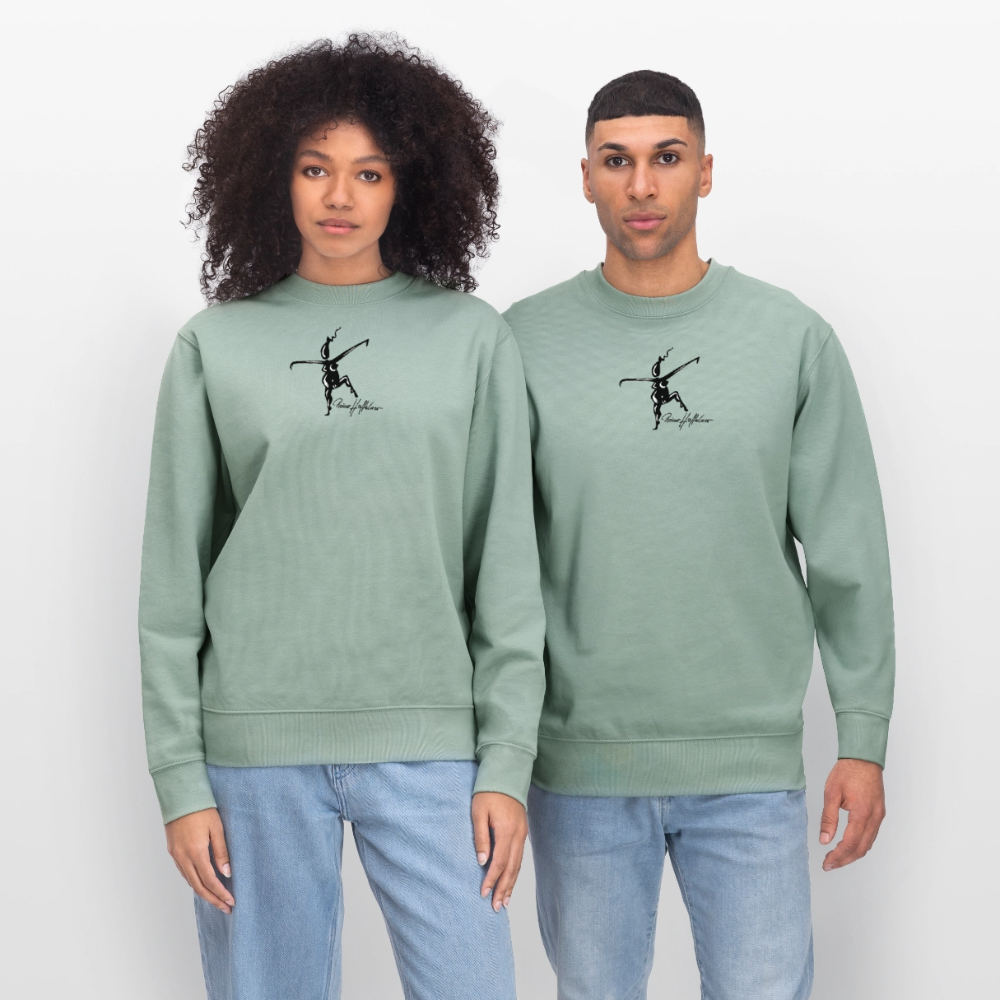 Unisex Bio-Sweatshirt mit TUSCHEWEIBCHEN PRINT - Helles Graugrün