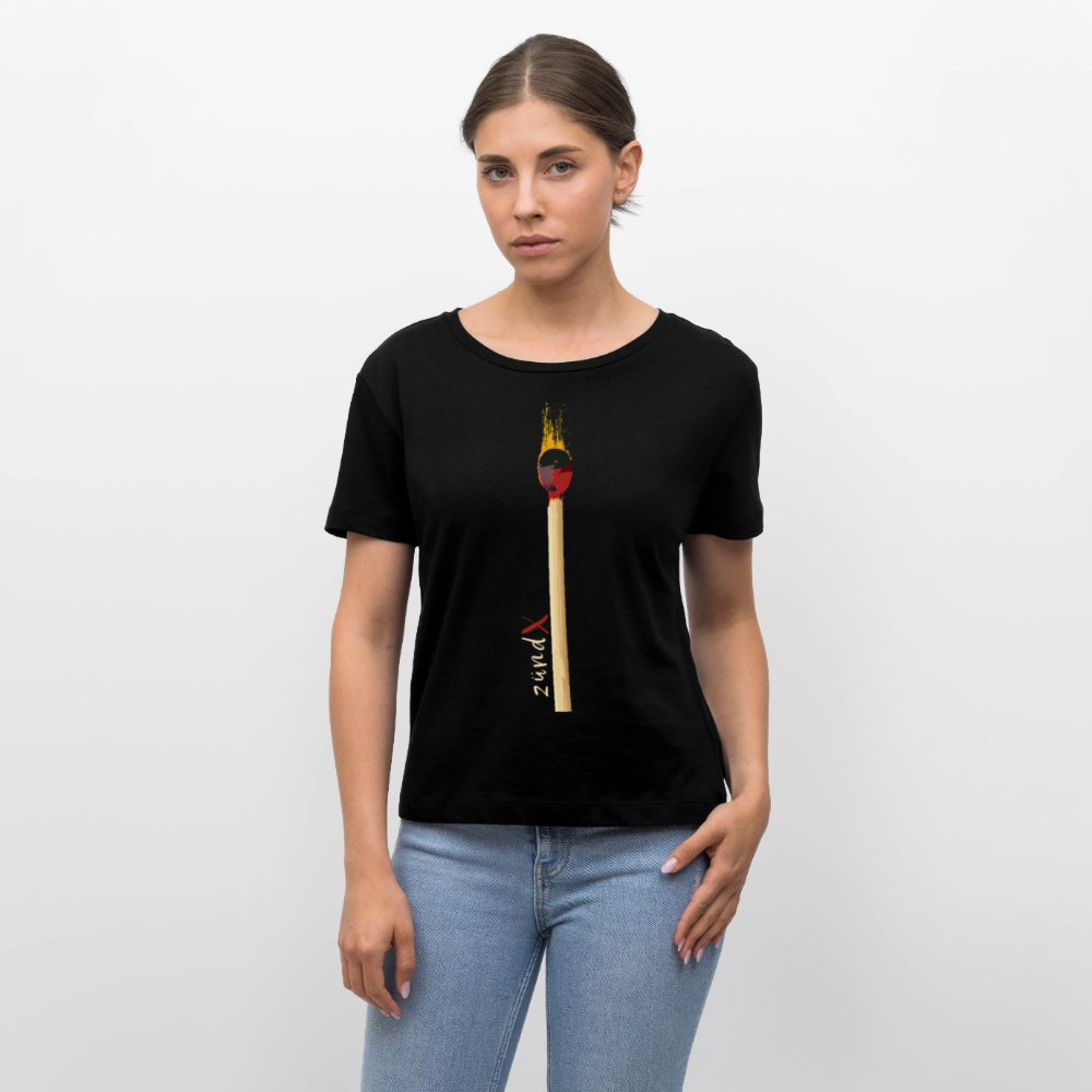 Frauen Bio Rundhals T-Shirt mit zündX PRINT - Schwarz