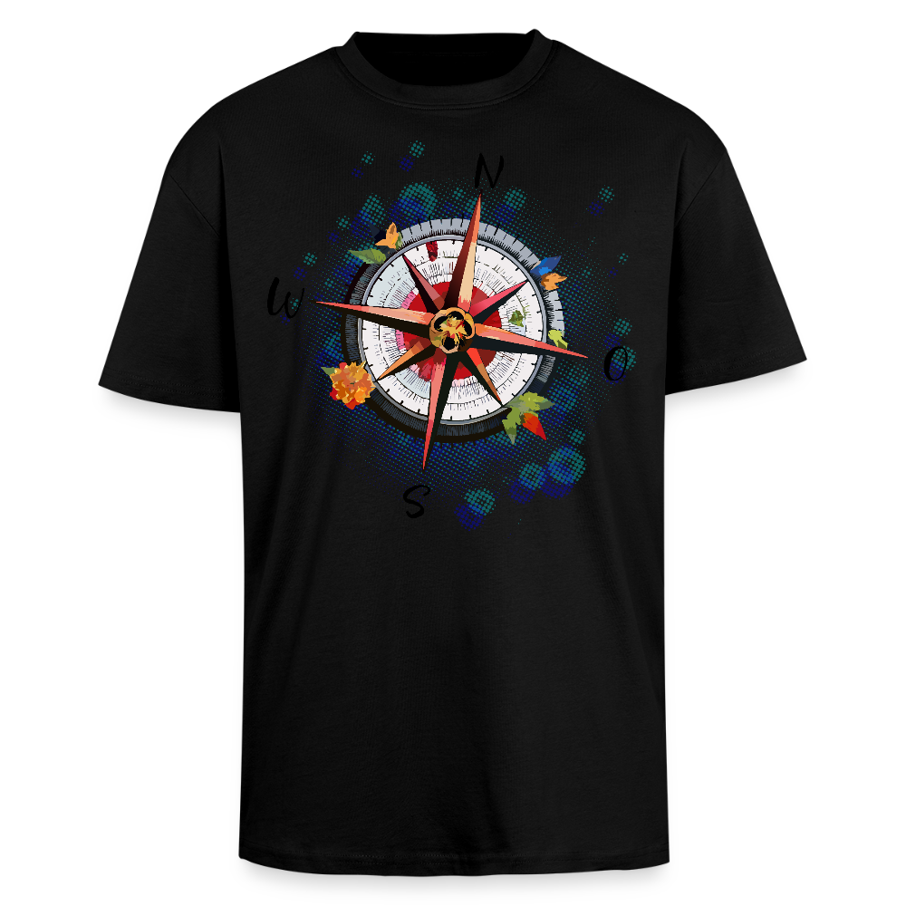 Heavy Oversize T-Shirt mit WINDROSE PRINT - Schwarz