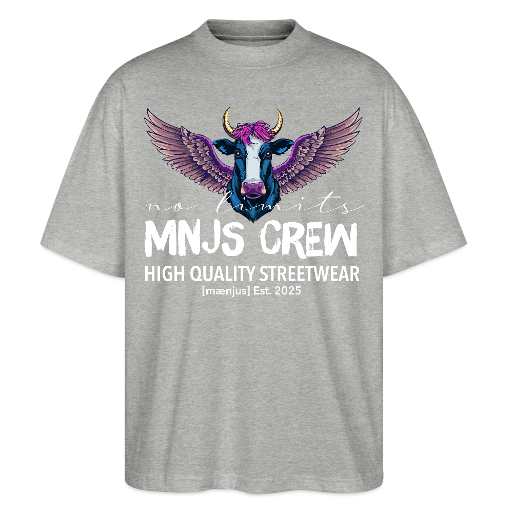 Oversized Unisex Bio T-Shirt mit MNJS CREW no limits PRINT - Grau meliert