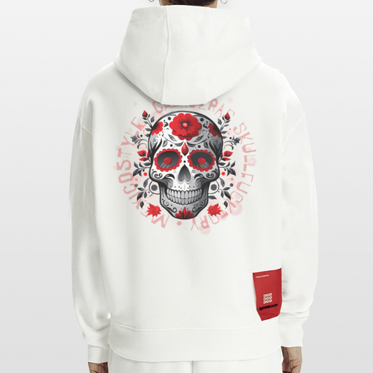 Heavyweight Oversized Organic Hoodie mit CALAVERAS SKULL PRINT - OFF WHITE