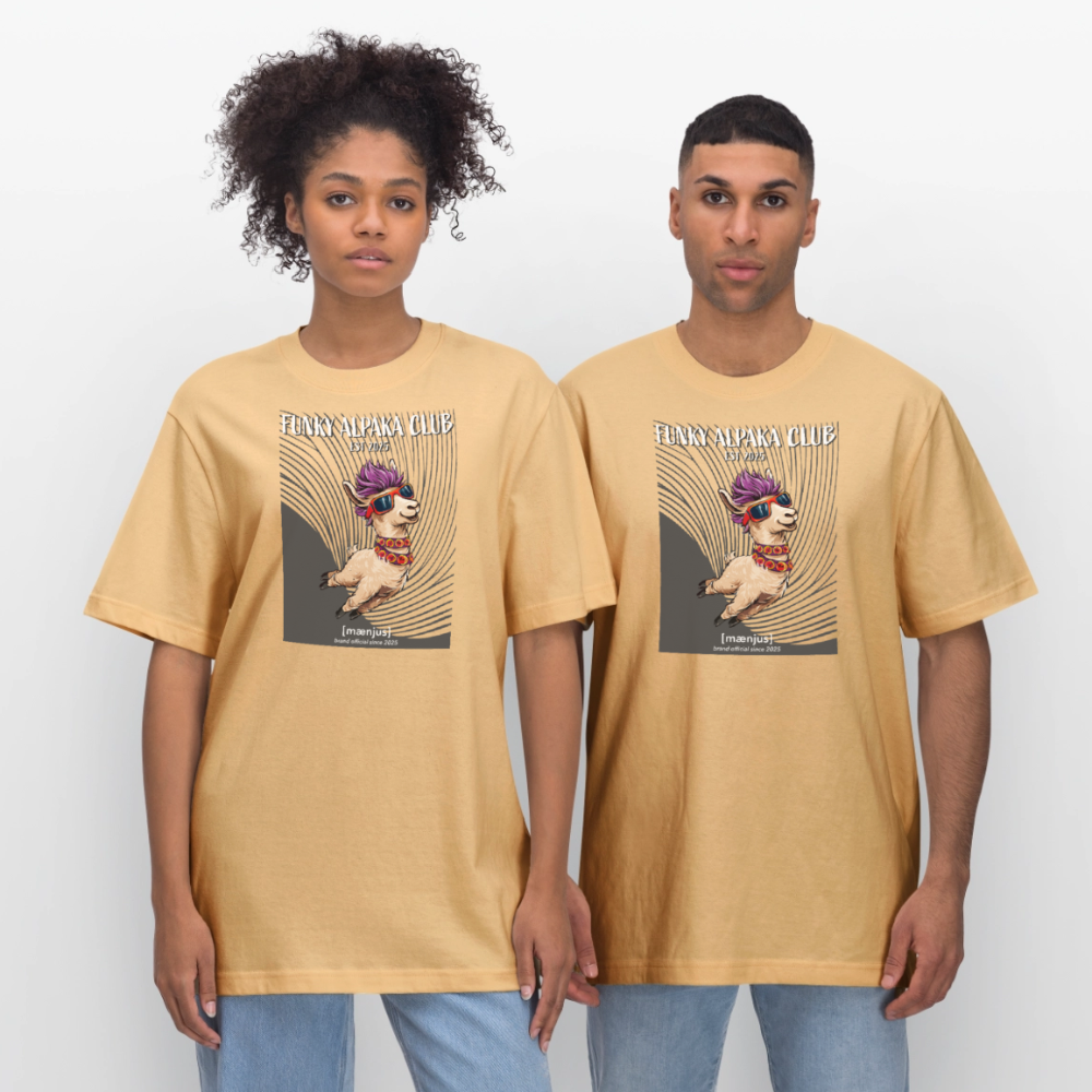 Unisex Bio-T-Shirt mit FUNKY ALPAKA CLUB PRINT Vorderseite - Hellgelb