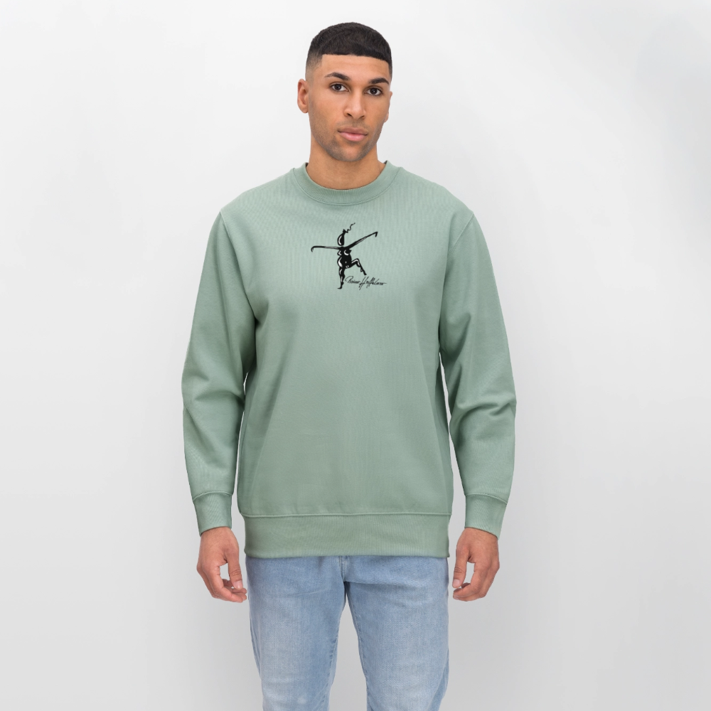 Unisex Bio-Sweatshirt mit TUSCHEWEIBCHEN PRINT - Helles Graugrün