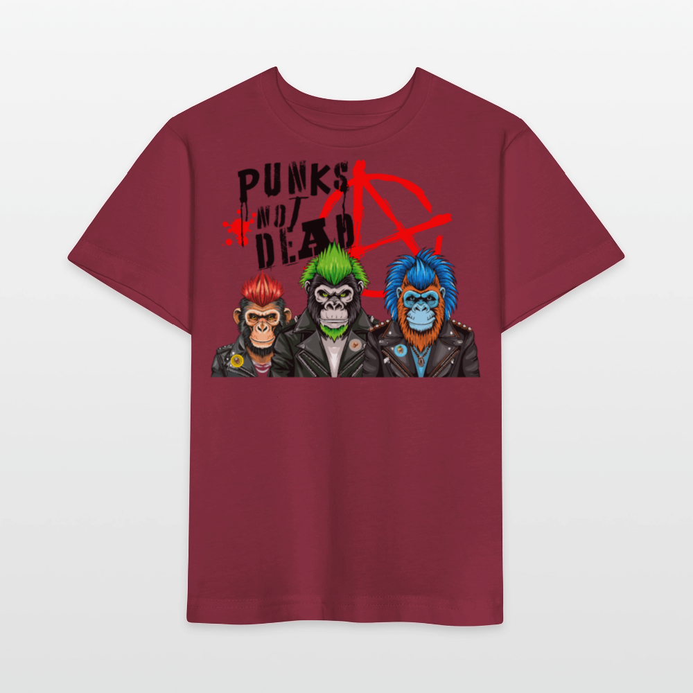 MNJS KIDS Bio T-Shirt mit PUNKS NOT DEAD PRINT - Burgunderrot