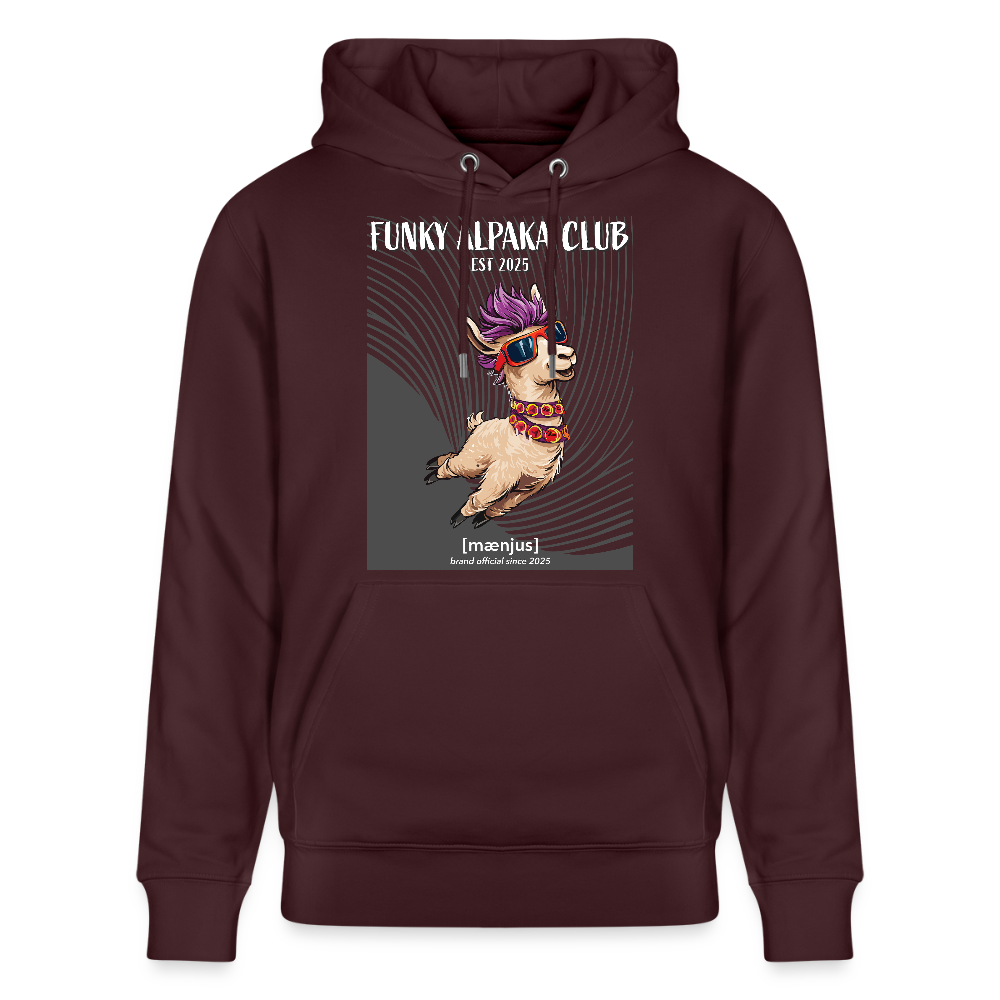 Unisex Bio-Hoodie mit FUNKY ALPAKA CLUB PRINT Vorderseite - Maroon