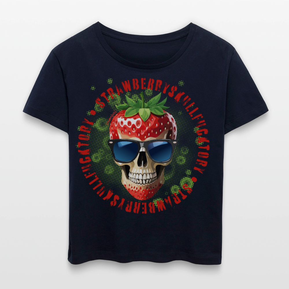 Frauen T-Shirt mit STRAWBERRY SKULL PRINT - Navy