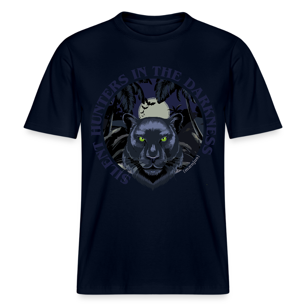 Relaxed Fit Unisex Bio-T-Shirt mit SILENT HUNTERS IN THE DARKNESS PRINT Vorderseite - Navy