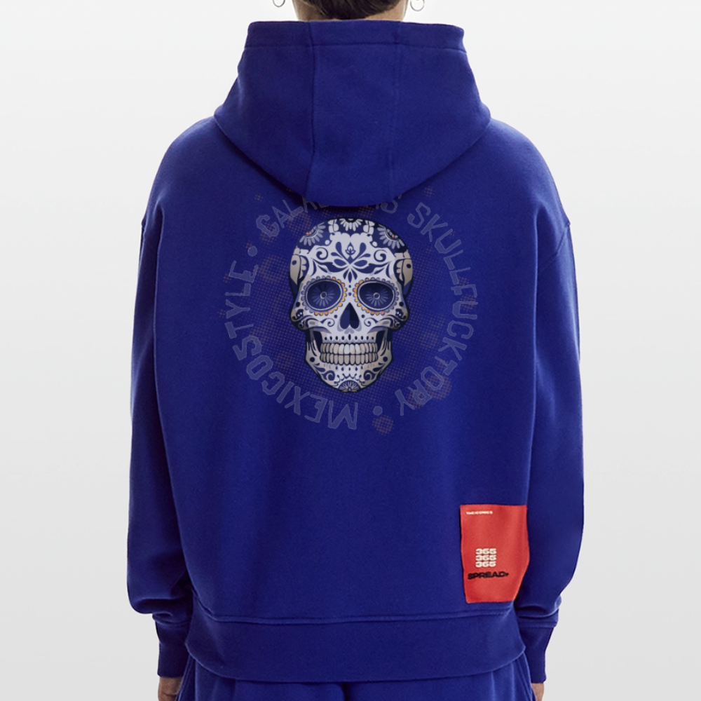 Heavyweight Oversized Organic Hoodie mit CALAVERAS SKULL PRINT - Iconic Blue