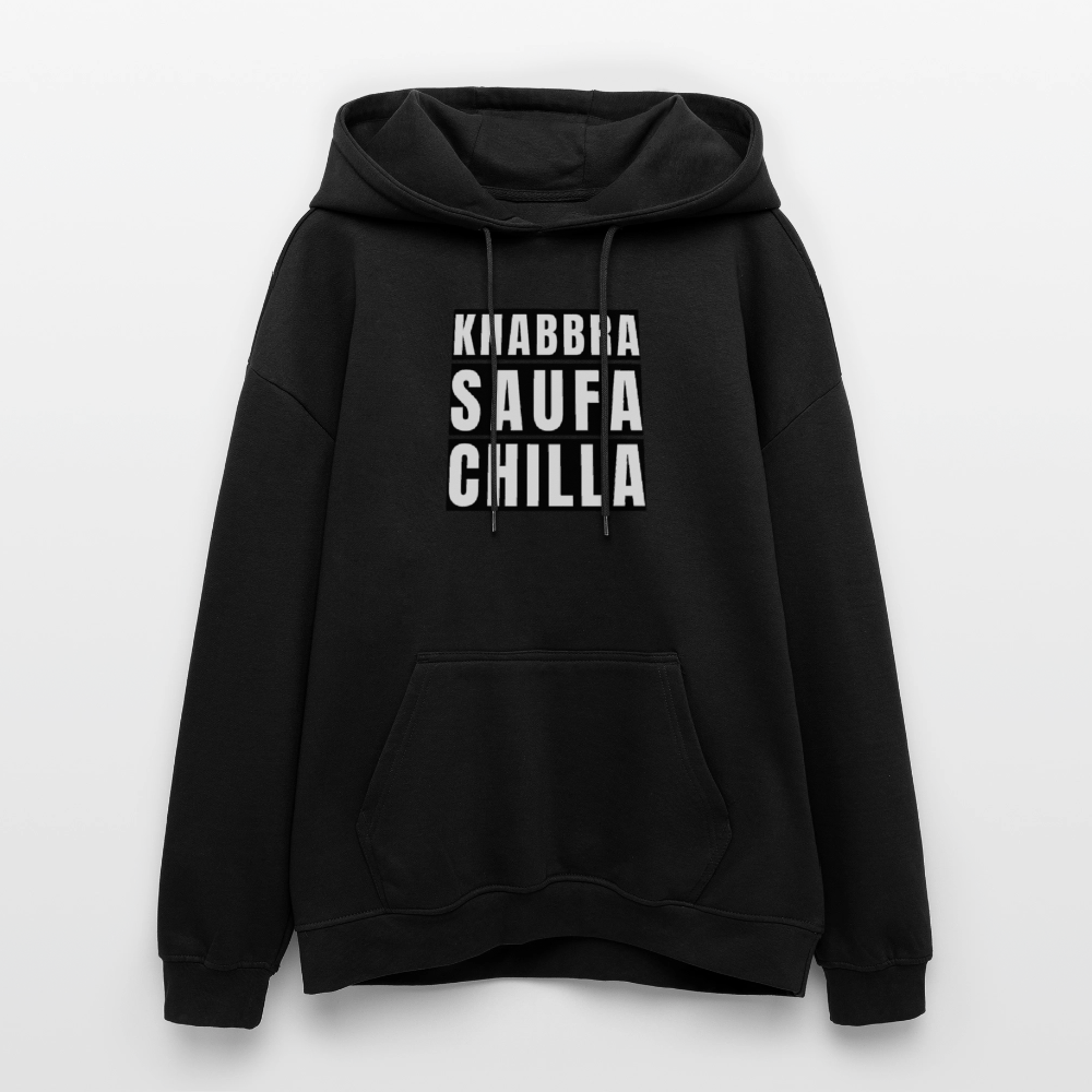 Oversized Unisex Hoodie mit KNABBRA SAUFA CHILLA PRINT - Schwarz
