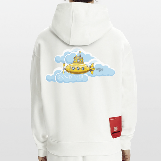 Heavyweight Oversized Organic Hoodie mit SKYDIVER PRINT - OFF WHITE