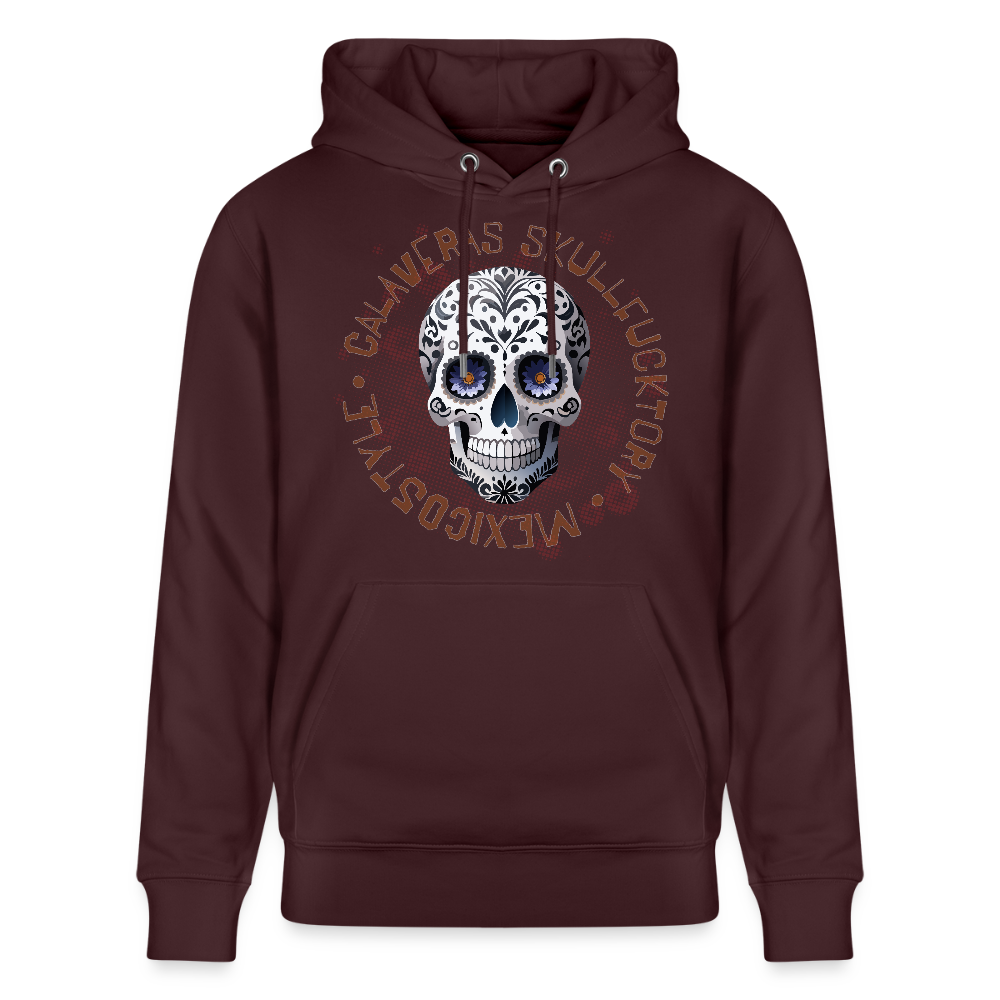 Unisex Hoodie mit CALAVERAS SKULL PRINT Vorderseite - Maroon
