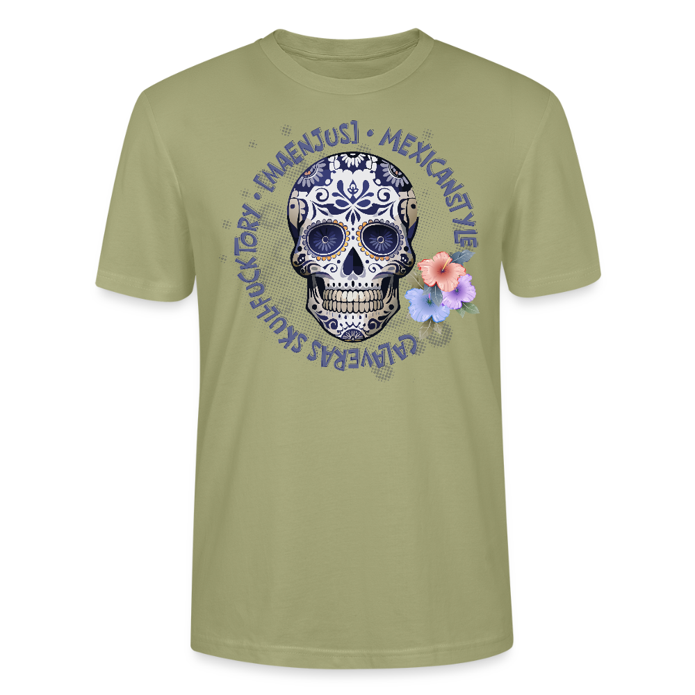 Unisex T-Shirt mit MAENJUS MEXICANSTYLE PRINT Vorderseite - Nebelgrün