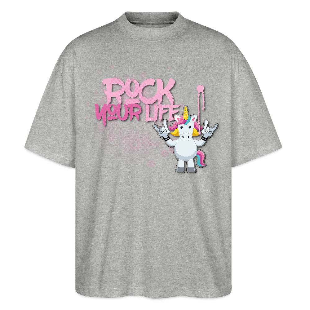 Oversized Unisex T-Shirt mit ROCK YOUR LIFE PRINT - Grau meliert