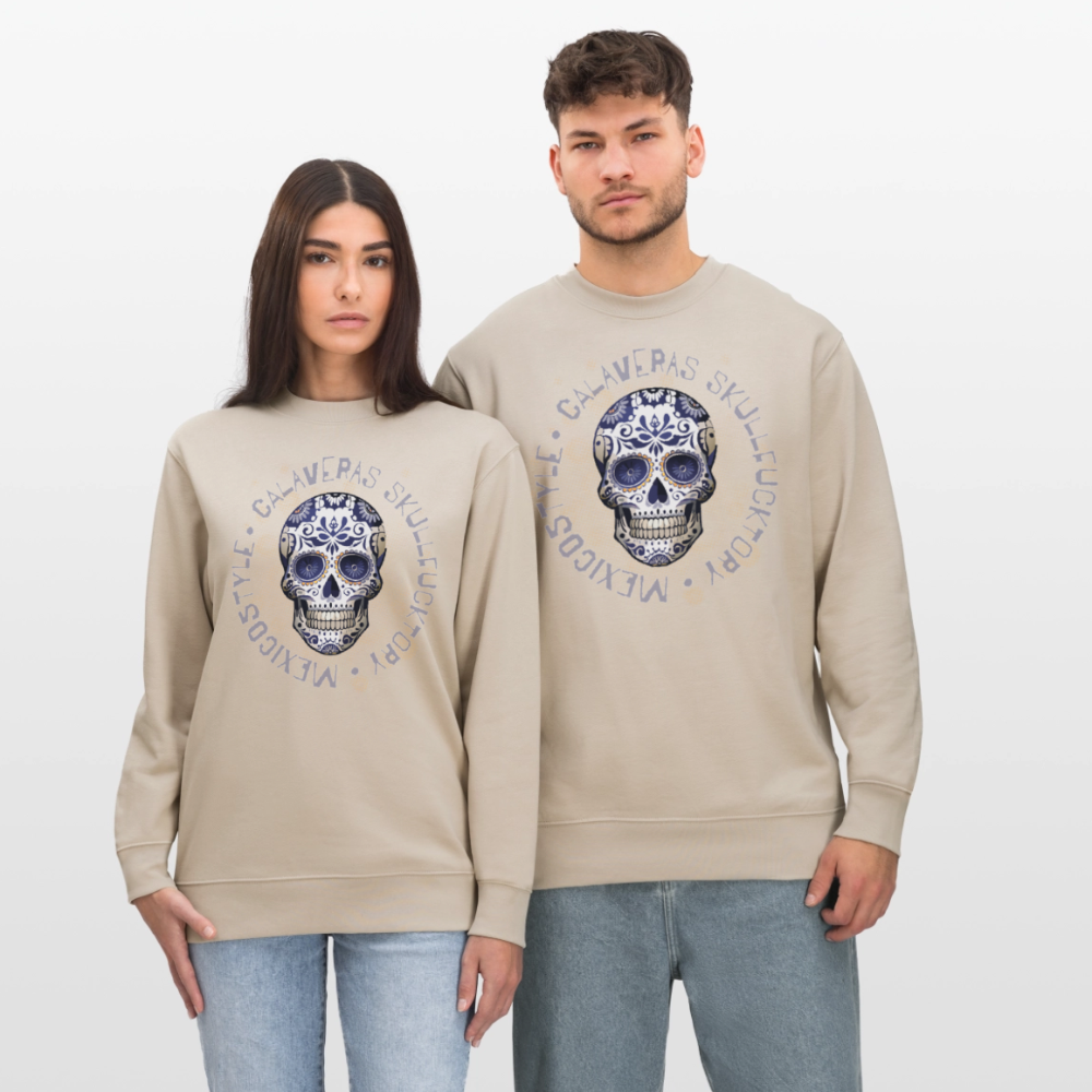 Unisex Bio-Sweatshirt mit CALAVERAS SKULL PRINT - Beige