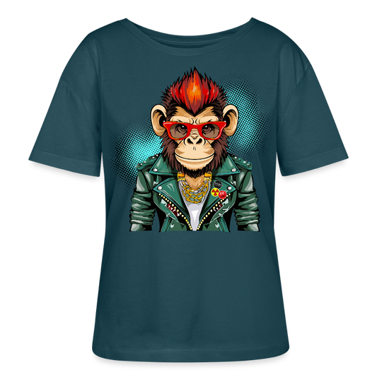 Frauen T-Shirt mit MONKEYPRINT - Dunkles Petrol