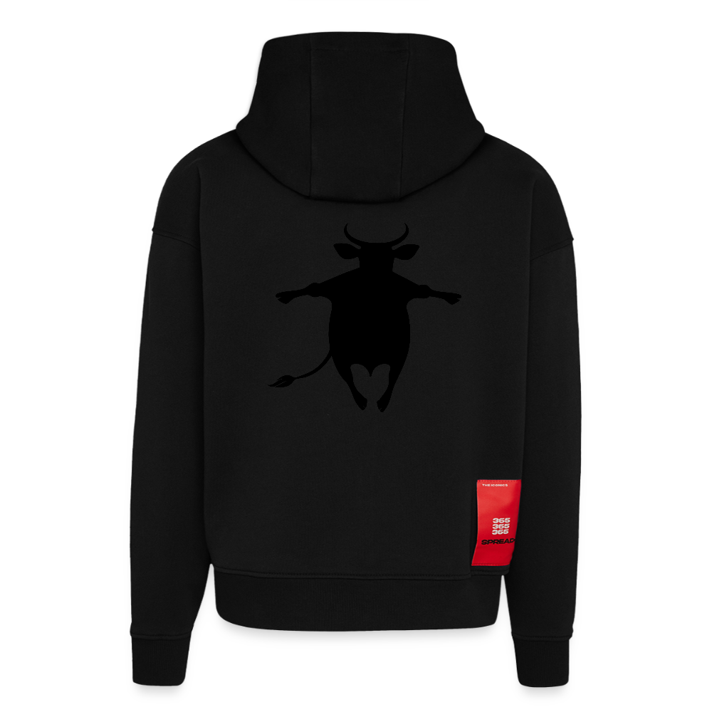 Heavyweight Oversized Organic Hoodie mit FUNNY COW PRINT - SOLID BLACK