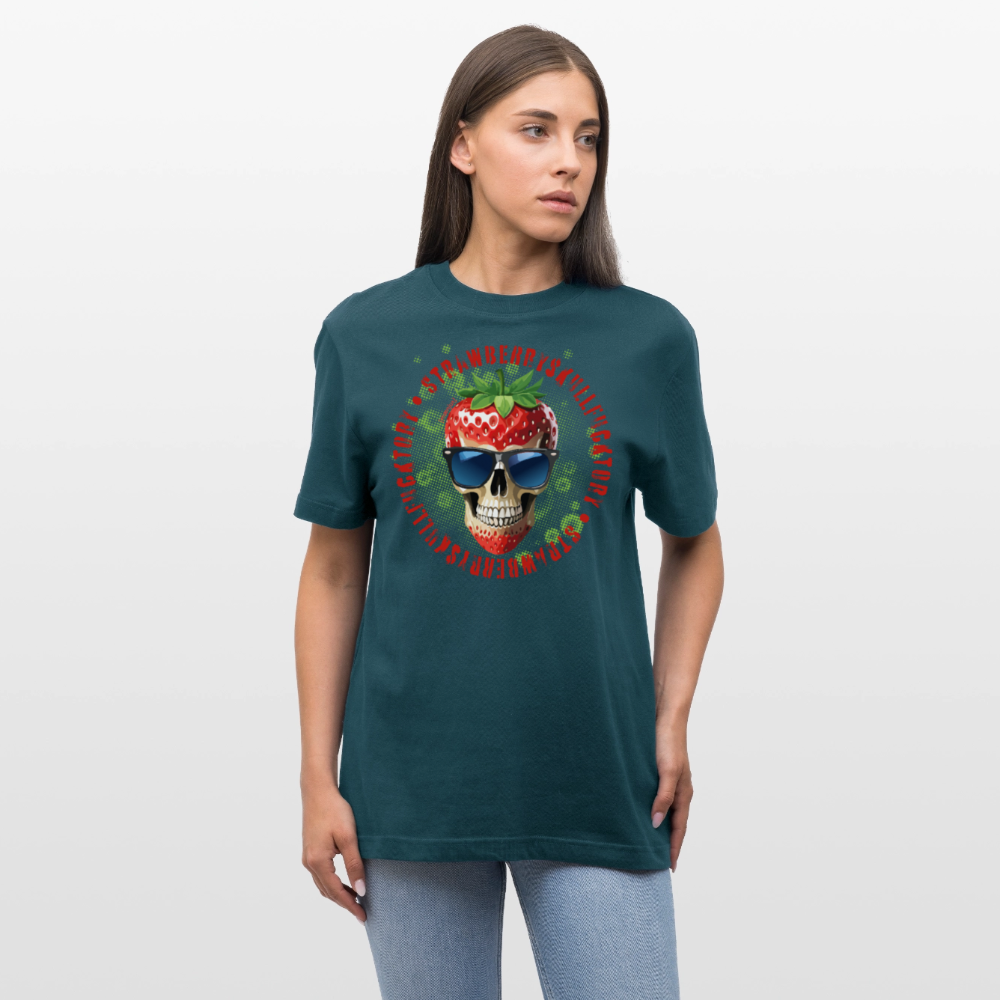 Relaxed Fit Unisex Bio-T-Shirt mit STRAWBERRY SKULL PRINT Vorderseite - Dunkles Petrol