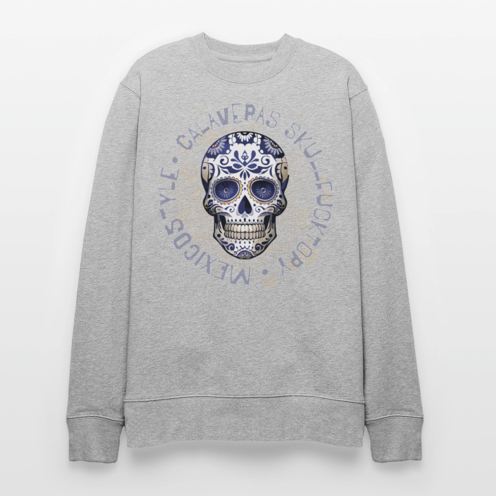 Unisex Bio-Sweatshirt mit CALAVERAS SKULL PRINT - Grau meliert