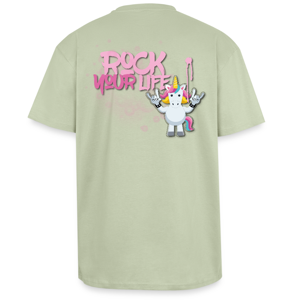 Heavy Oversize T-Shirt mit ROCK YOUR LIFE PRINT - Leichtes Salbeigrün
