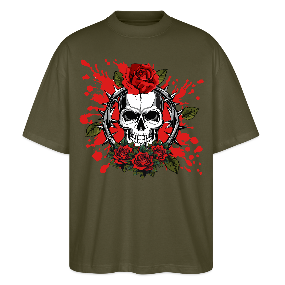 Oversized Unisex T-Shirt mit ROSENSKULL PRINT - Khaki