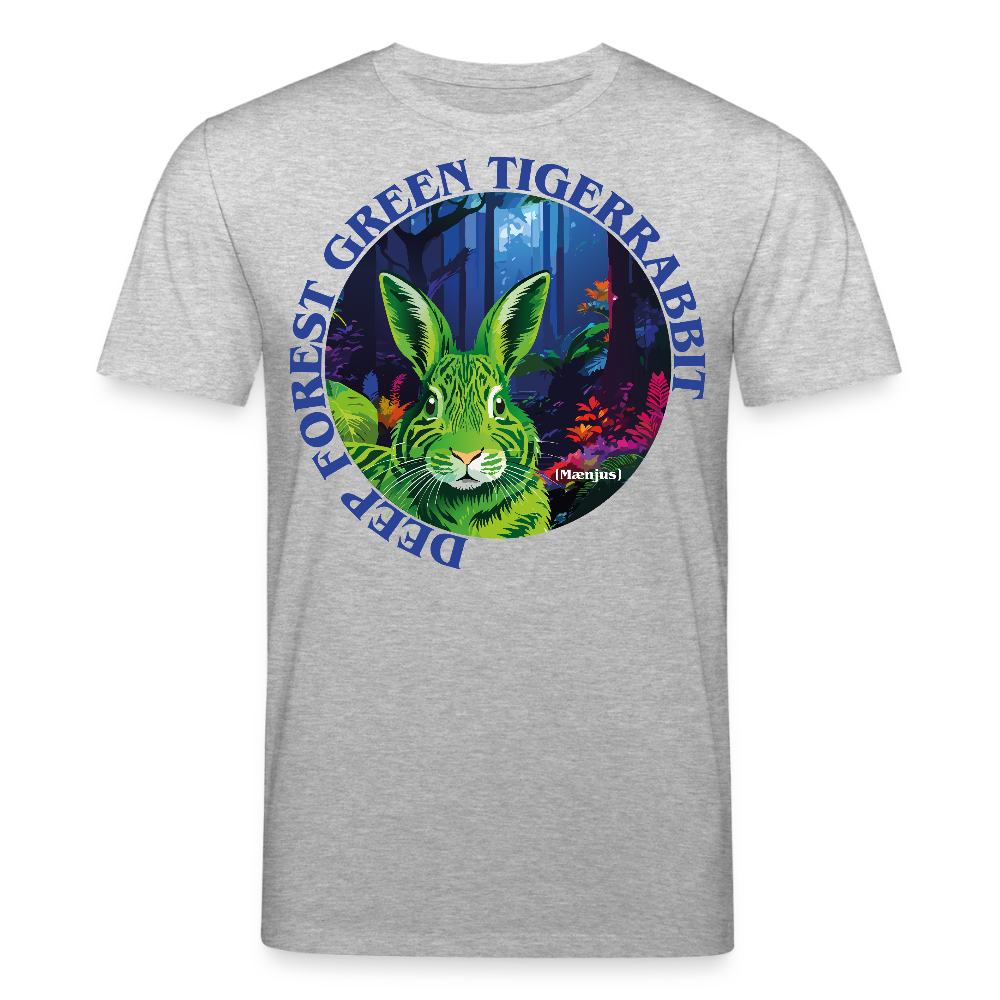 Unisex Bio-T-Shirt mit DEEP FOREST GREEN TIGERRABBIT PRINT Vorderseite - Grau meliert