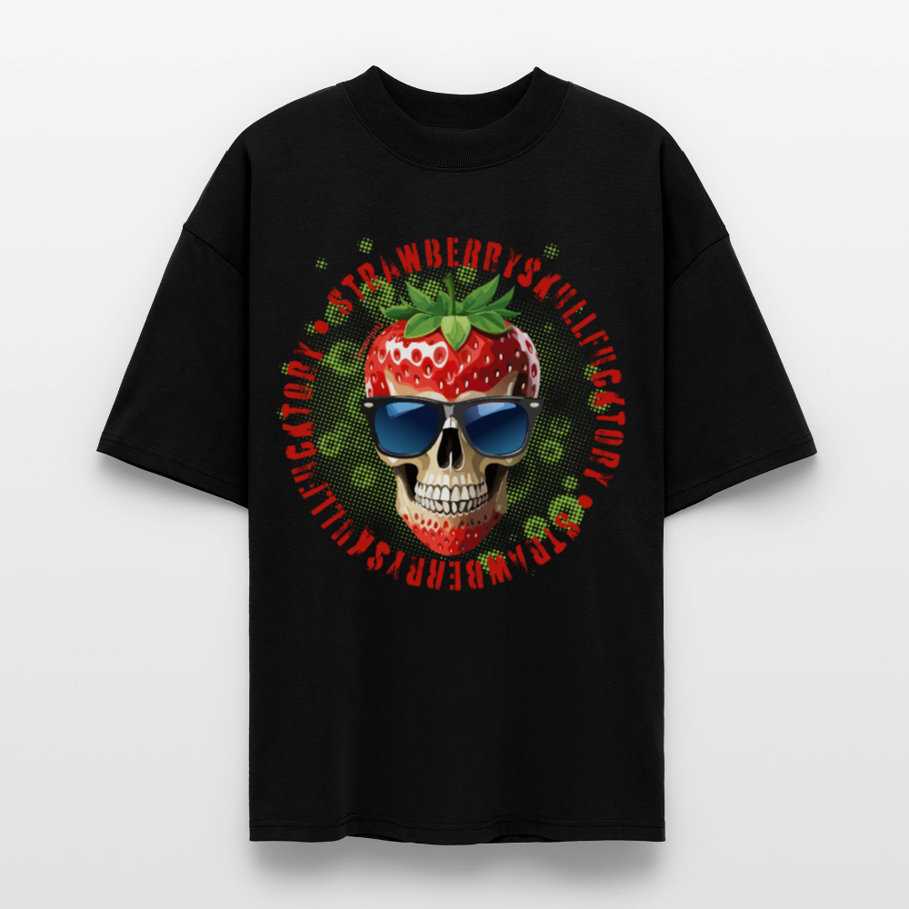 Oversized Unisex T-Shirt mit STRAWBERRY SKULL PRINT - Schwarz