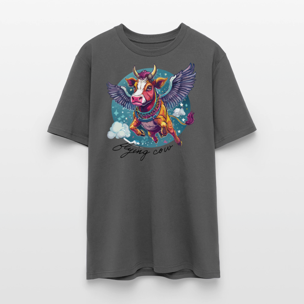Unisex Bio-T-Shirt mit Flying Cow Print Vorderseite - Anthrazit