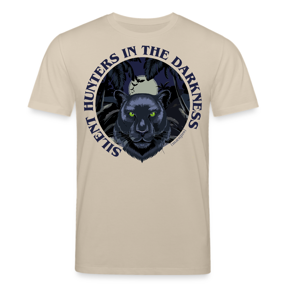 Unisex Bio-T-Shirt mit SILENT HUNTER IN THE DARKNESS PRINT Vorderseite - Beige