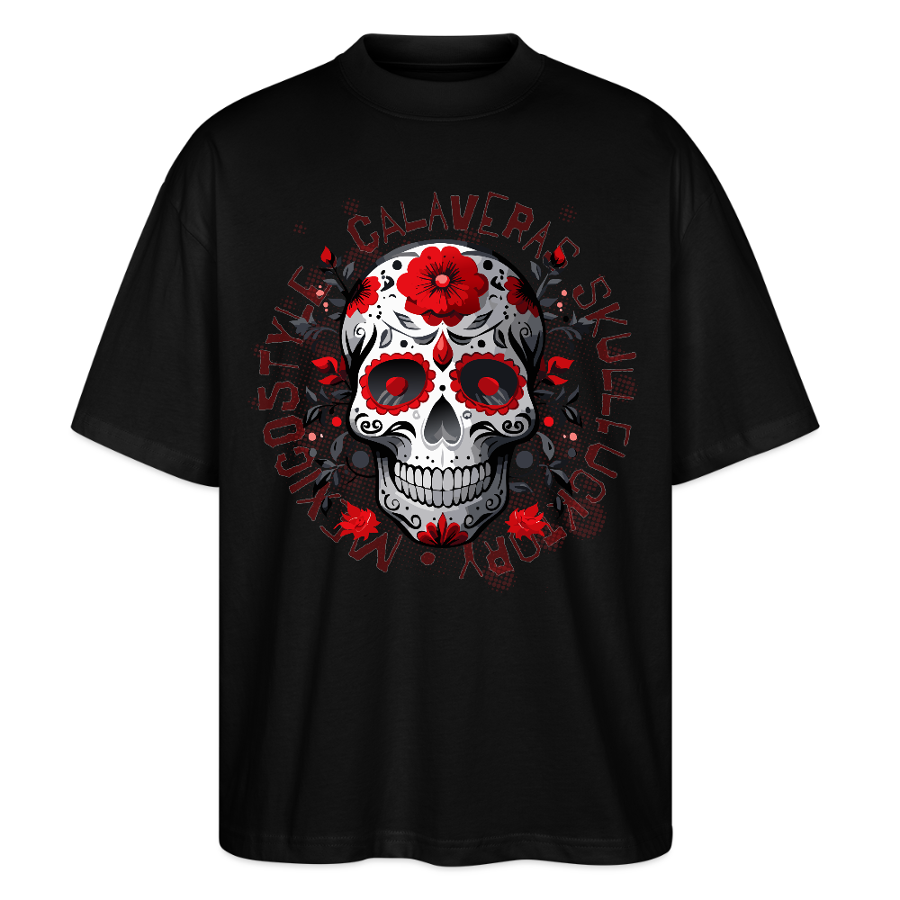 Oversized Unisex T-Shirt mit CALAVERAS SKULLPRINT - Schwarz